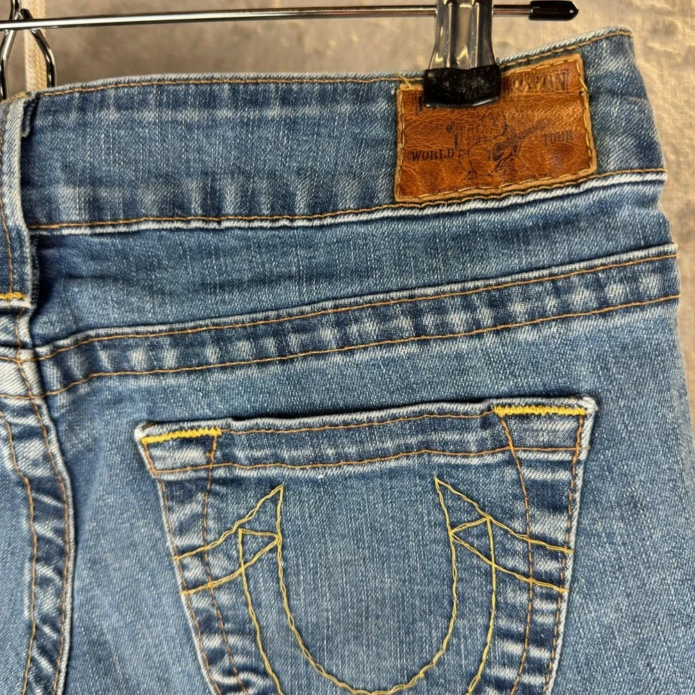 True Religion Womens Low Rise Denim Cut Off Shorts Blue Horseshoe‎ Size 29